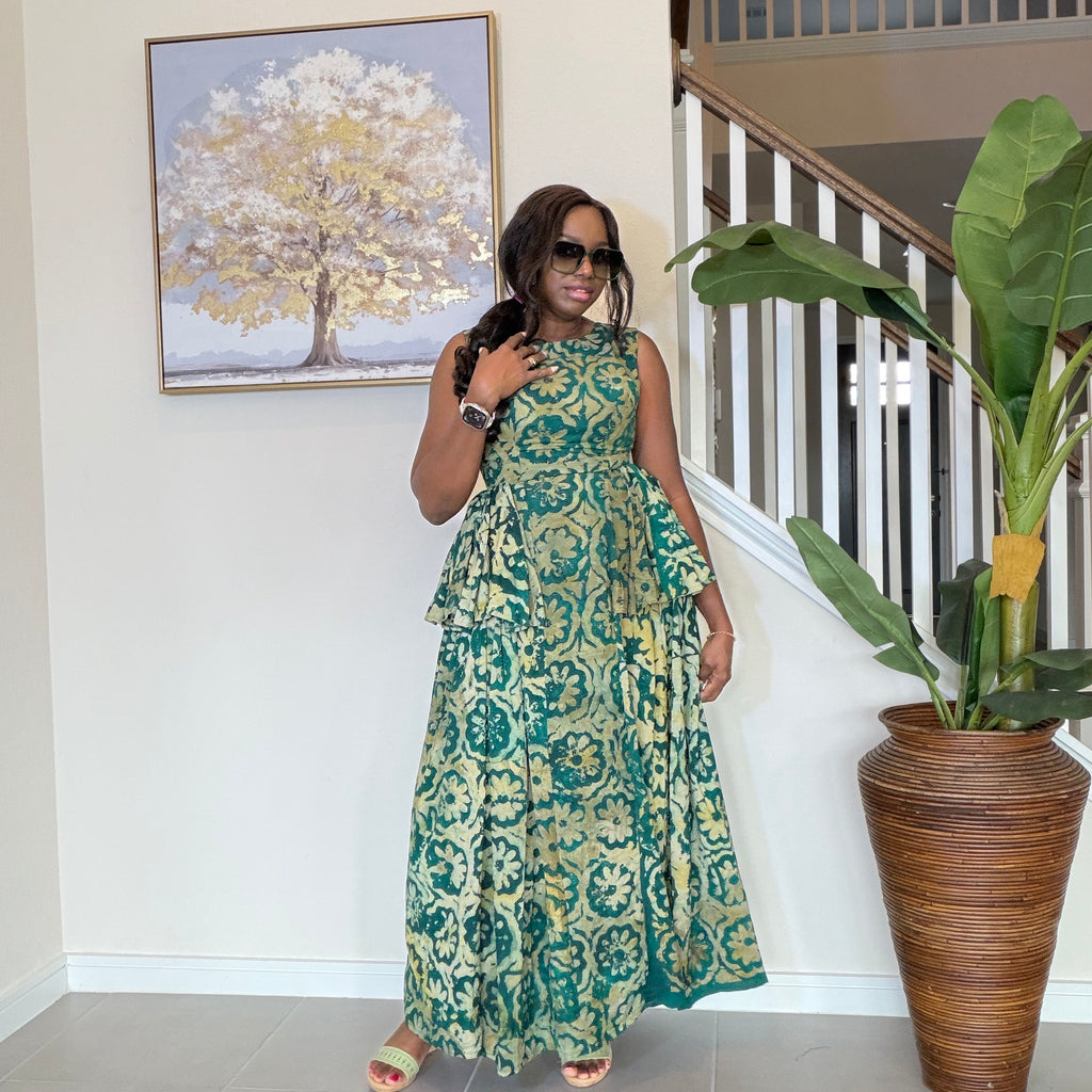 Adire Dress with Flare Sides – Sleeveless African Print Dress for Women