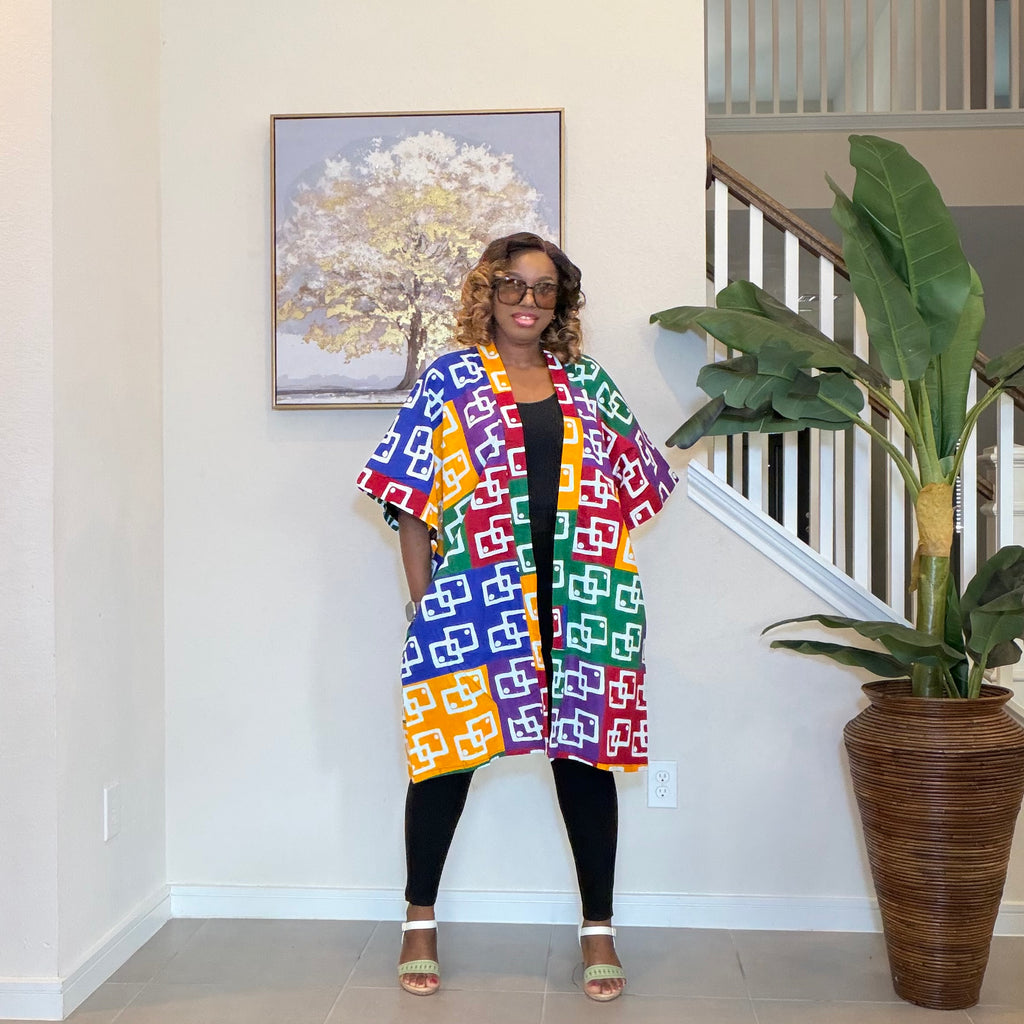 Ankara Patchwork Kimono, Abstract Pop Art Kimono
