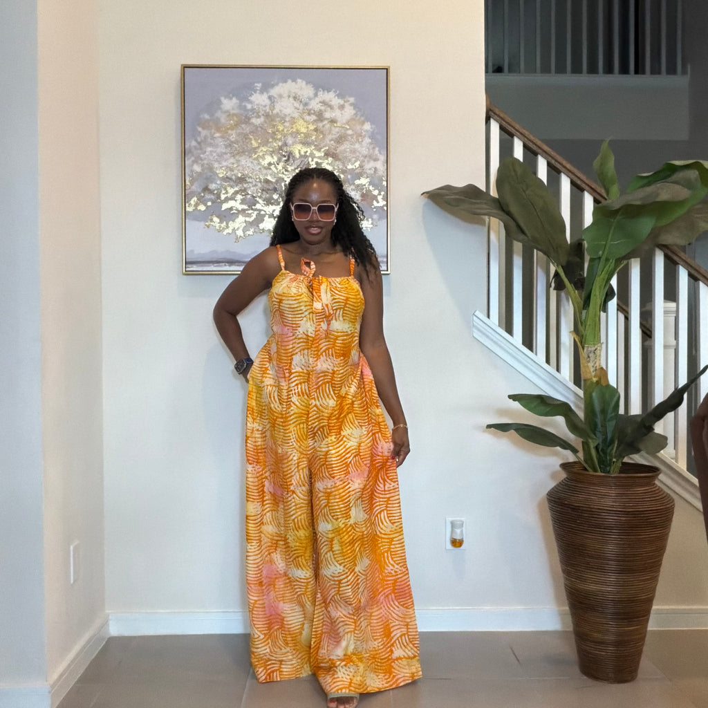 2-Piece Adire Crepe Jumpsuit and Maxi Kimono Set