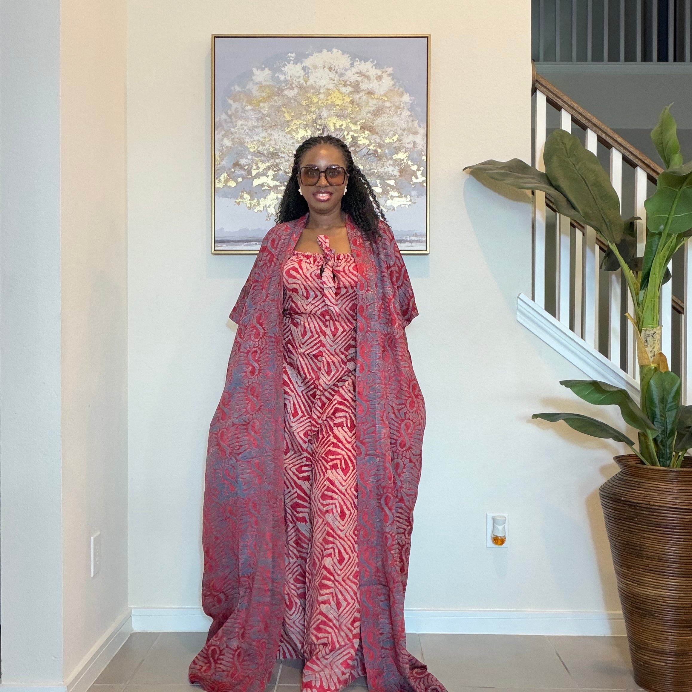 2-Piece Adire Crepe Jumpsuit and Kimono Set