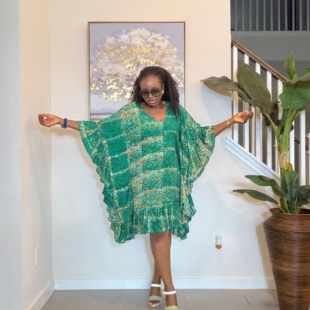 Emerald Green Adire Mini Dress
