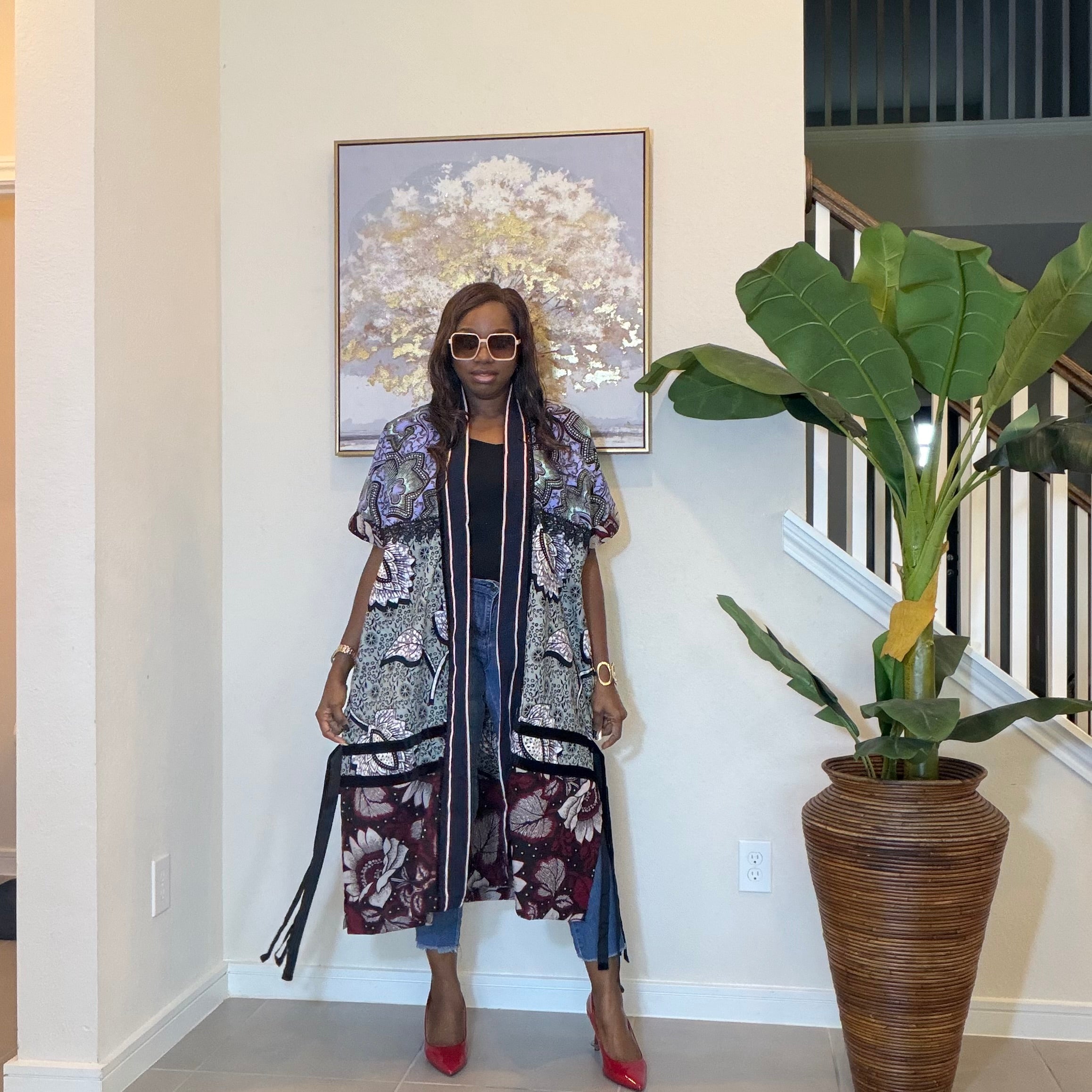 Elegant Floral Ankara Kimono, Boho Chic Kimono
