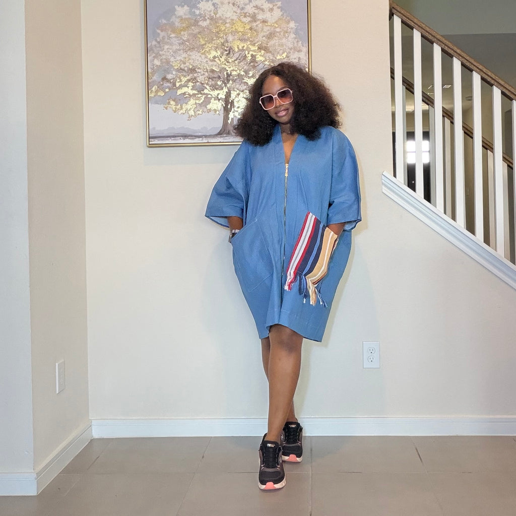 Denim and Aso Oke Shift Dress
