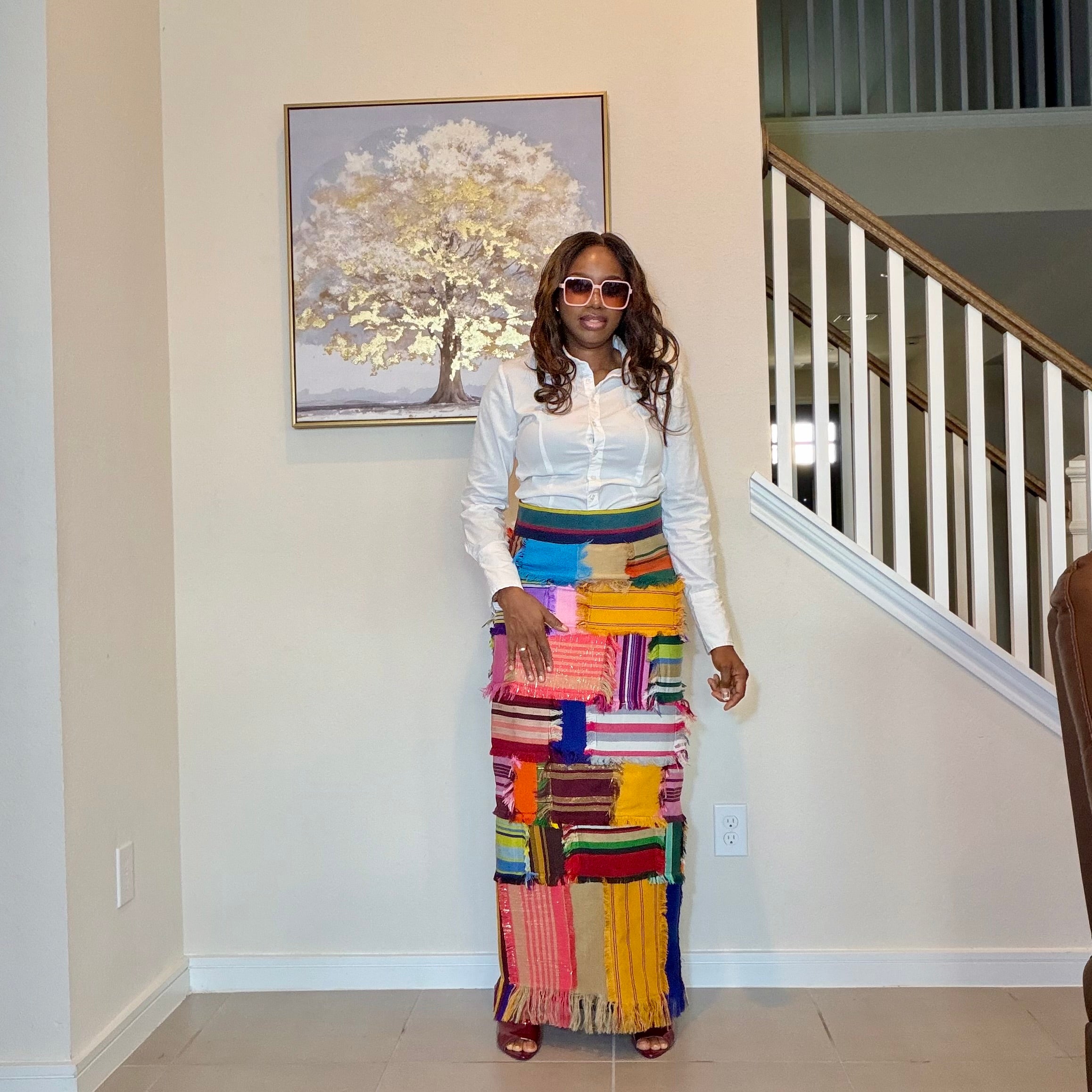 Handmade Aso Oke Patchwork Maxi Skirt