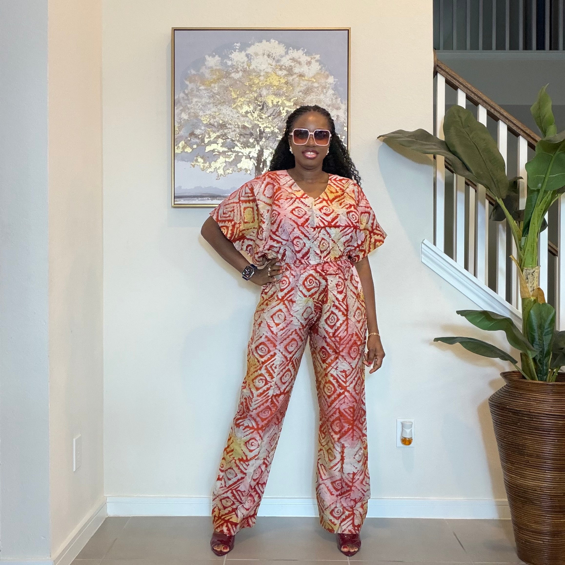 2-Piece Adire Crepe Crop Top and Trouser Set.
