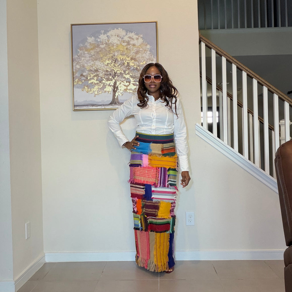 Handmade Aso Oke Patchwork Maxi Skirt