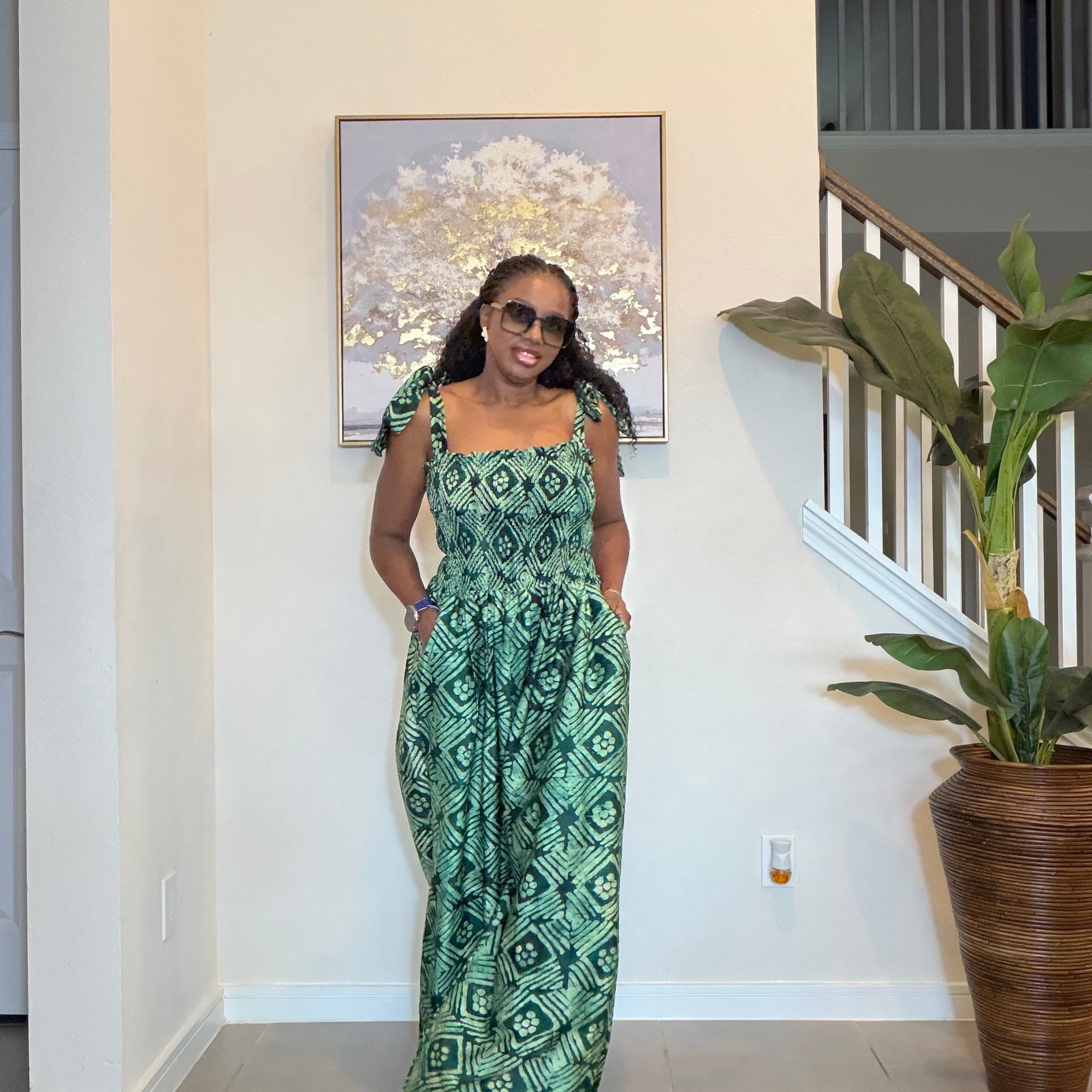Handmade Adire Crepe Jumpsuit with Smocked Bodice