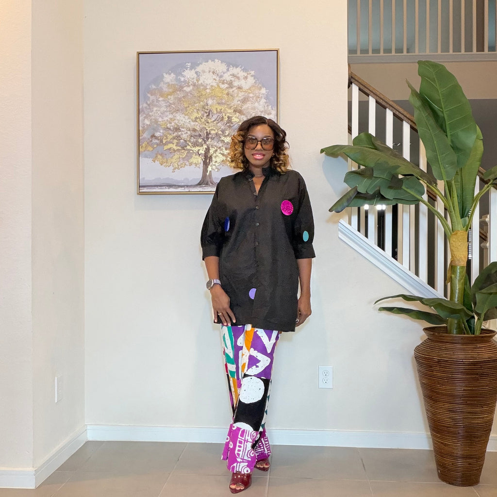 Ankara Two‑Piece Set, Colorful Print Pants, Handmade African Wear