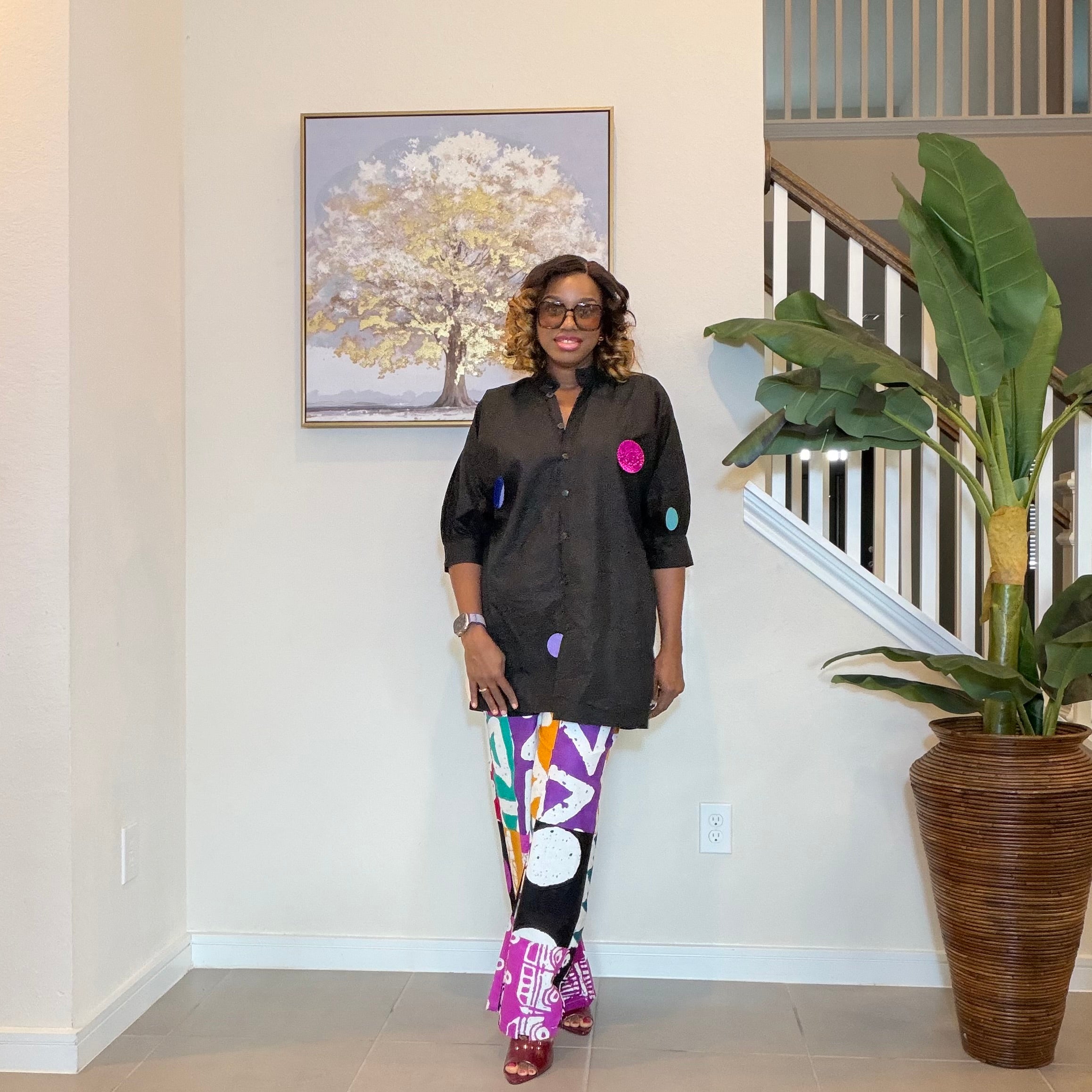 Ankara Two‑Piece Set, Colorful Print Pants, Handmade African Wear