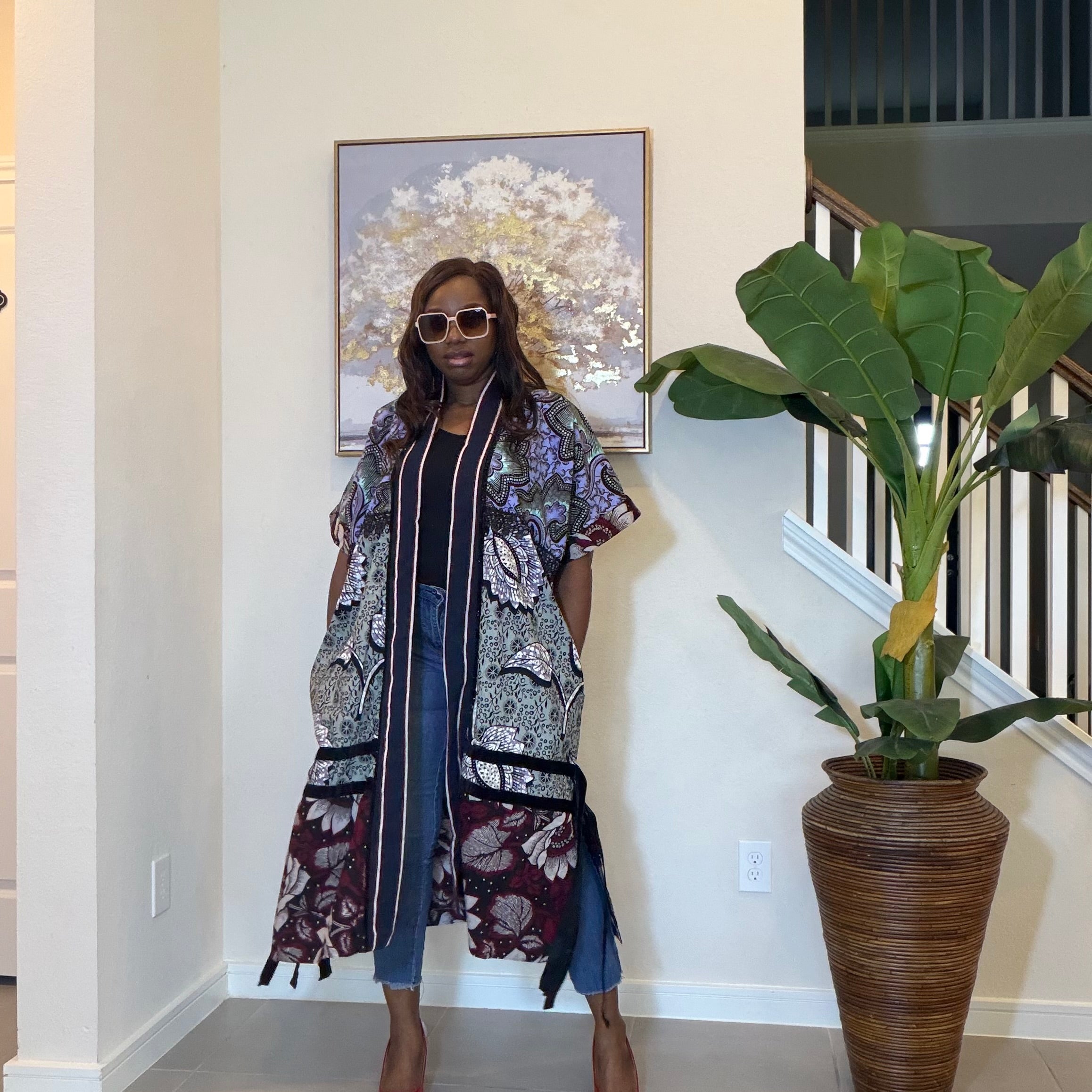 Elegant Floral Ankara Kimono, Boho Chic Kimono