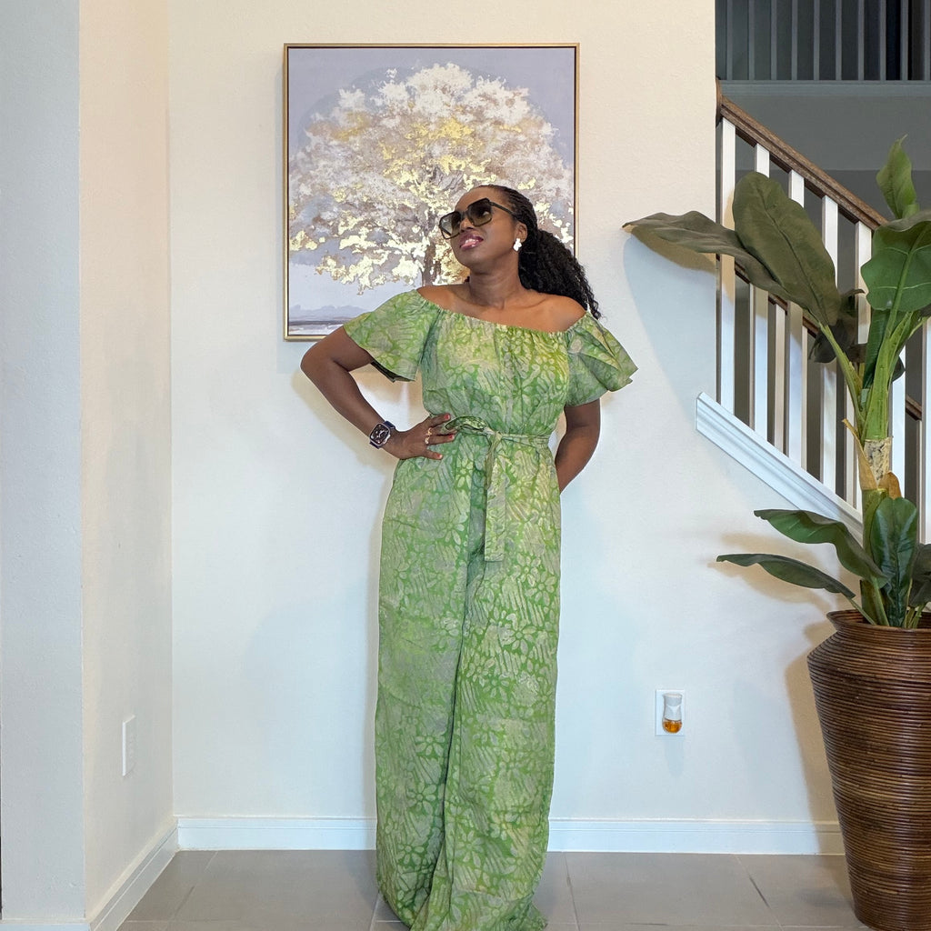 Adire Jumpsuit - African Print Off-the-Shoulder Wide Leg Romper