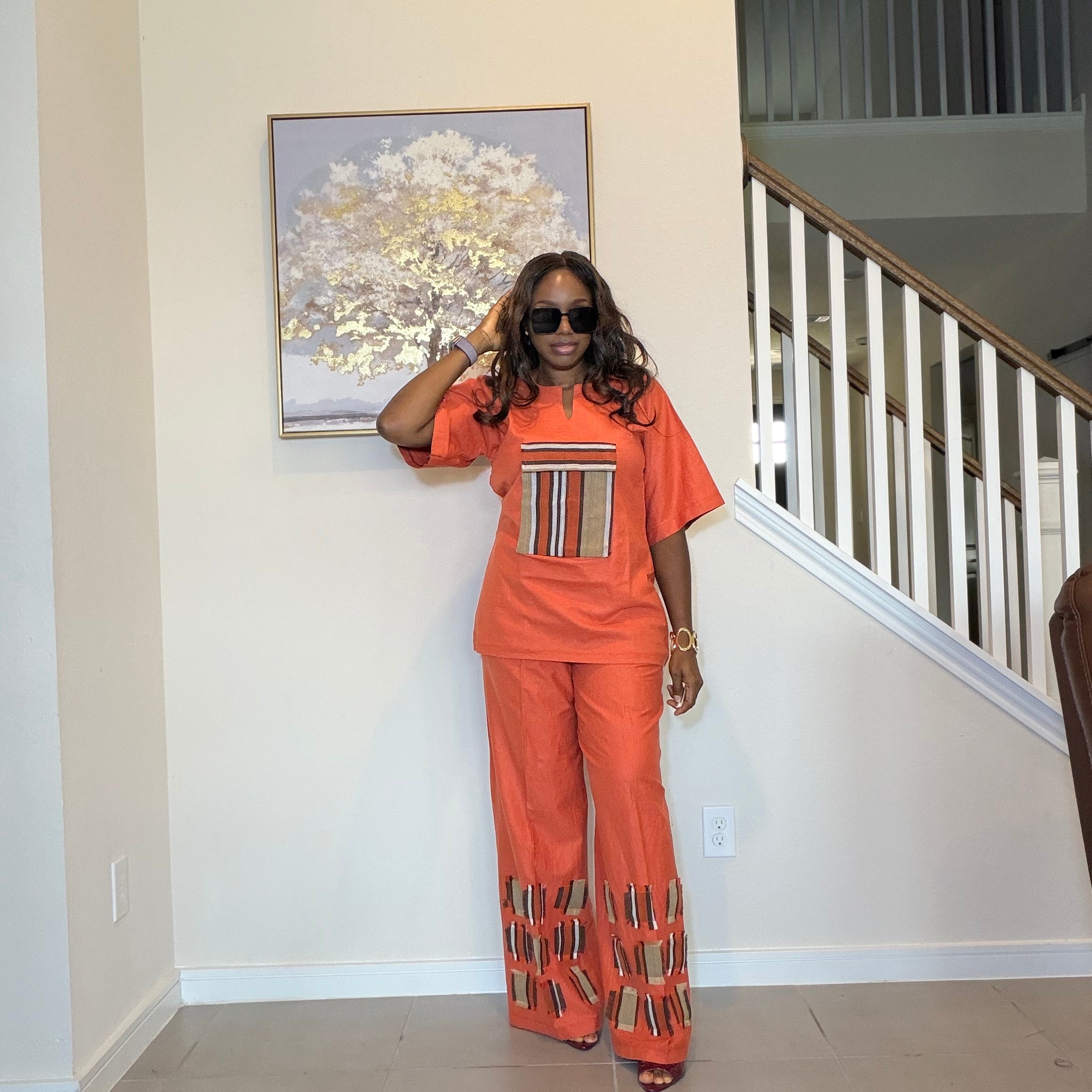 Linen Two Piece Set With Aso Oke Patch