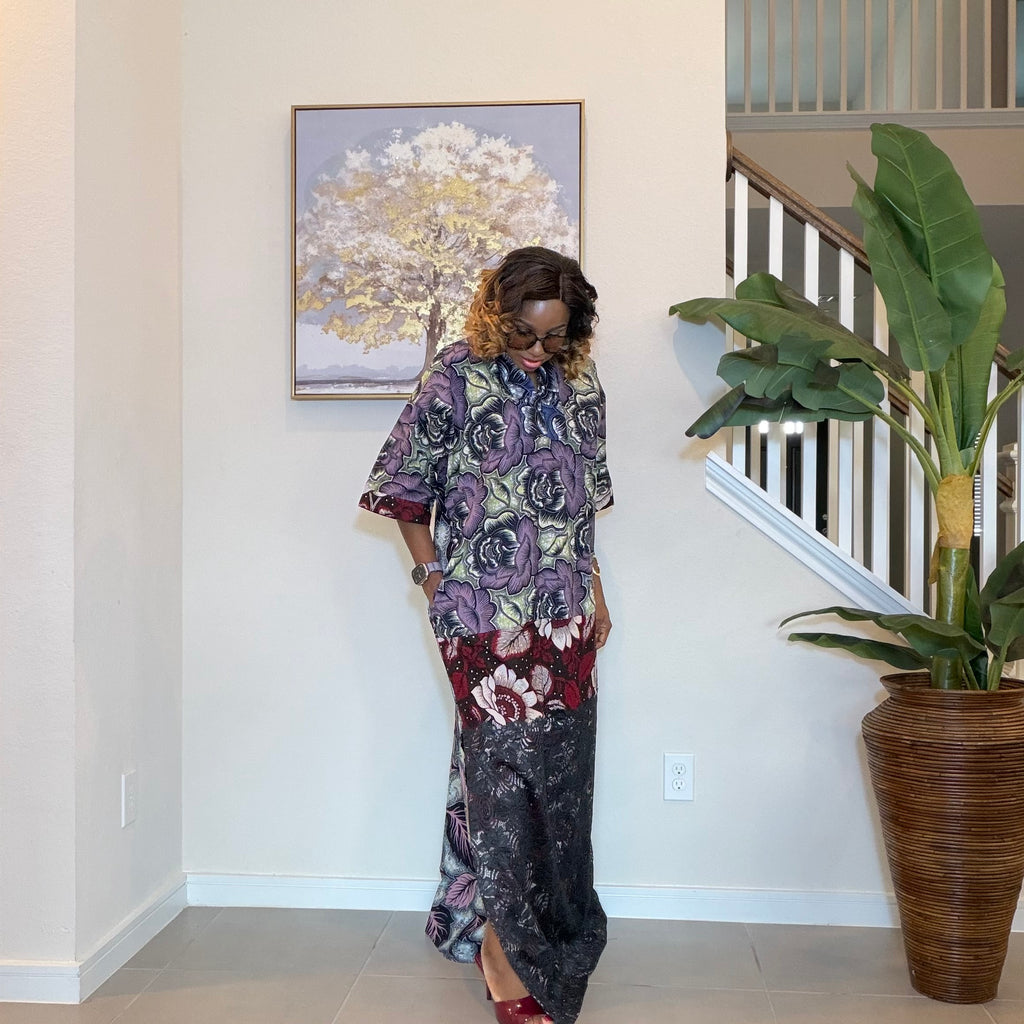 Ankara Patchwork Dress, Long Floral African Maxi