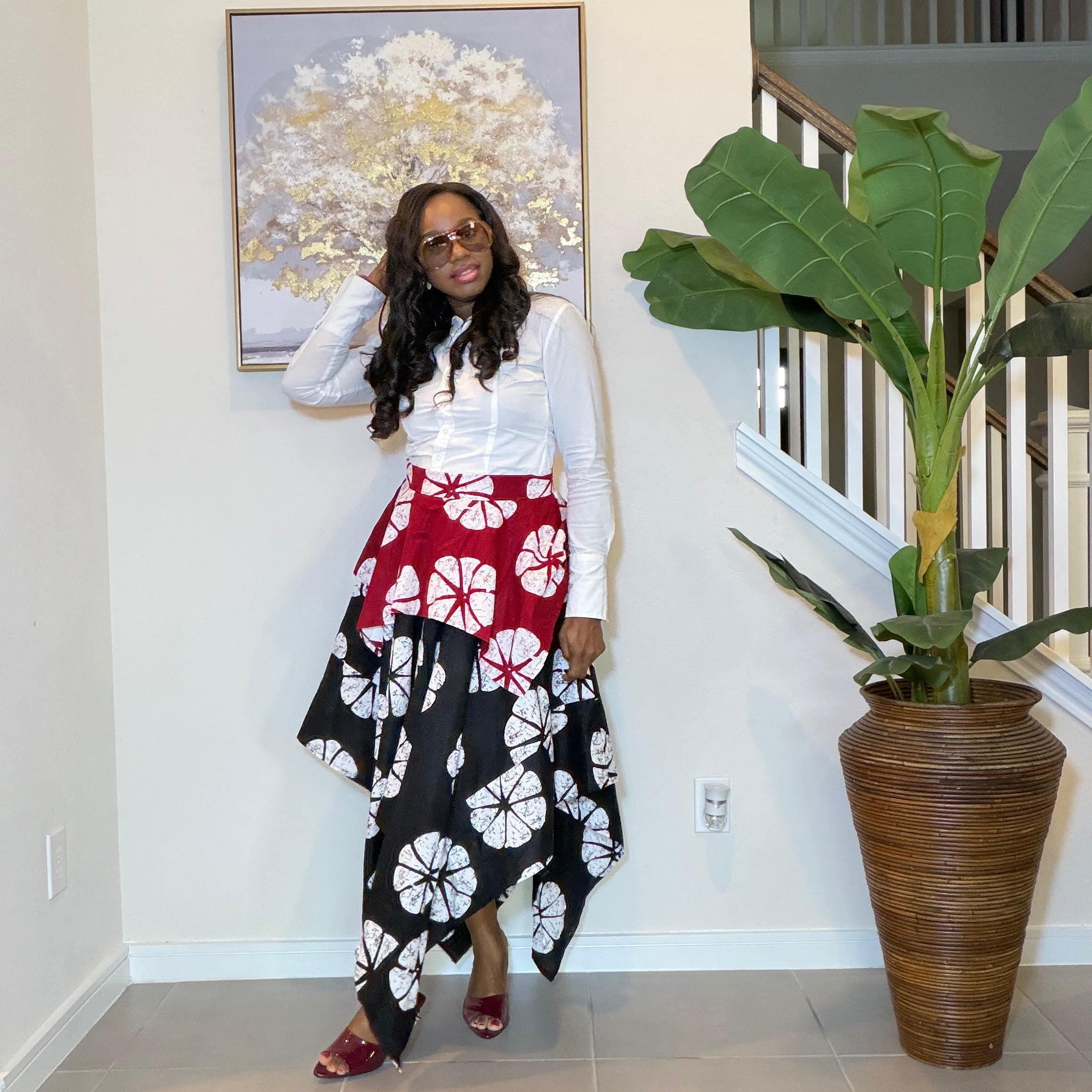 African Ankara Print Handkerchief Skirt, Asymmetric High-Low Print Skirt