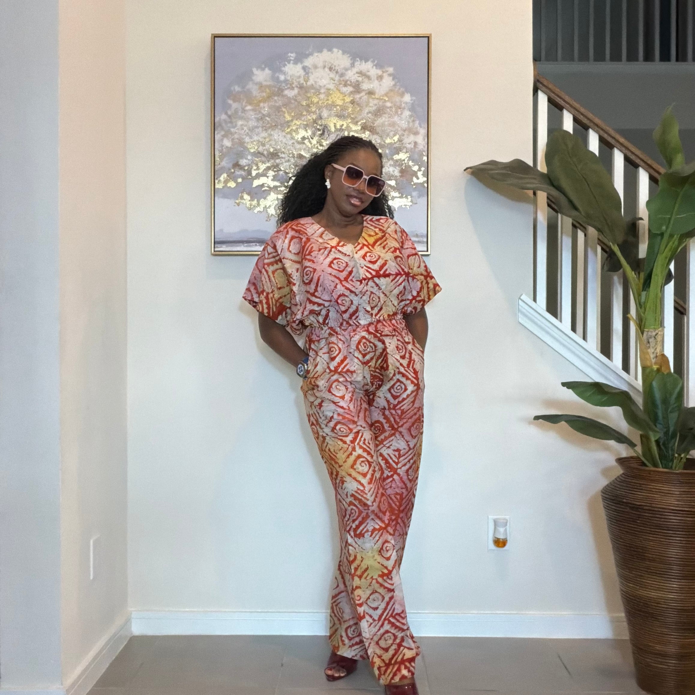 2-Piece Adire Crepe Crop Top and Trouser Set.
