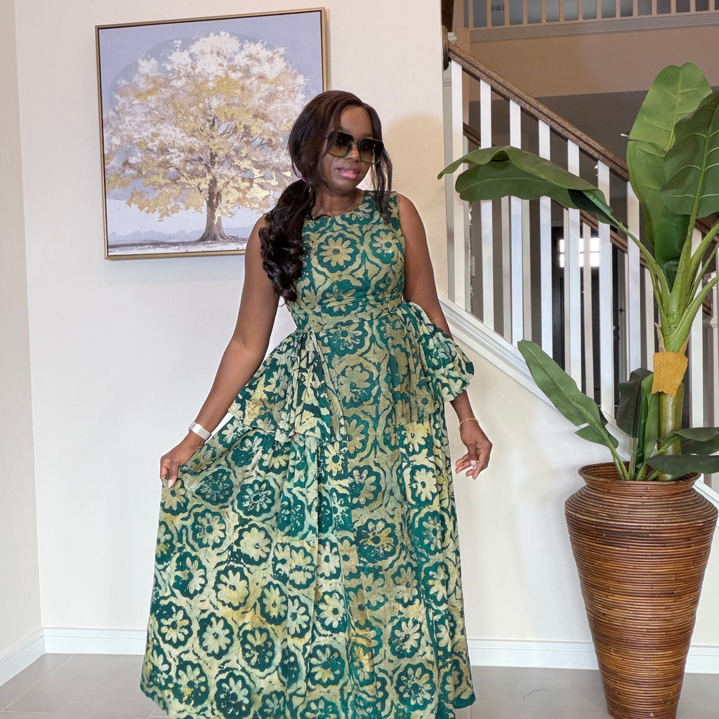 Adire Dress with Flare Sides – Sleeveless African Print Dress for Women