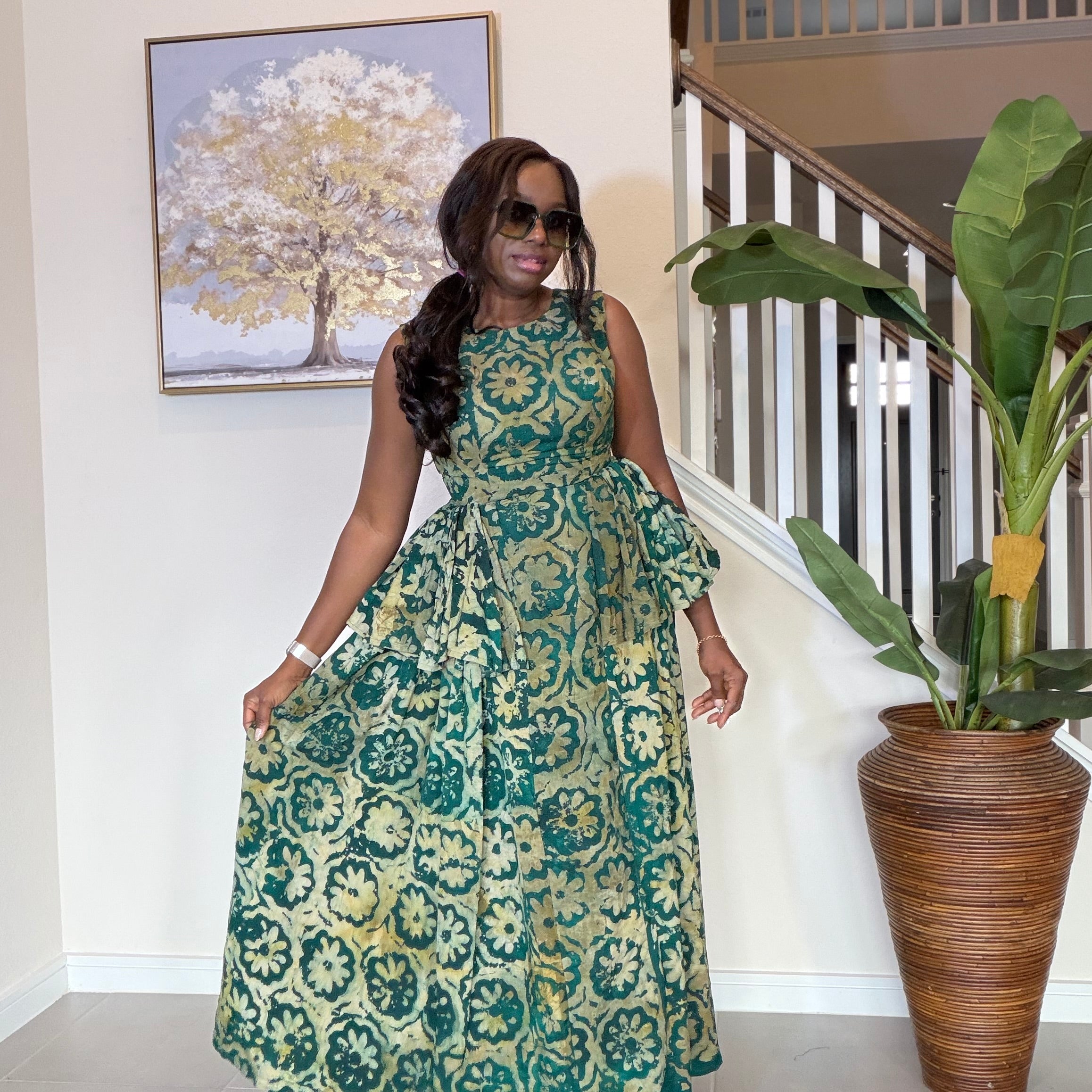 Adire Dress with Flare Sides – Sleeveless African Print Dress for Women