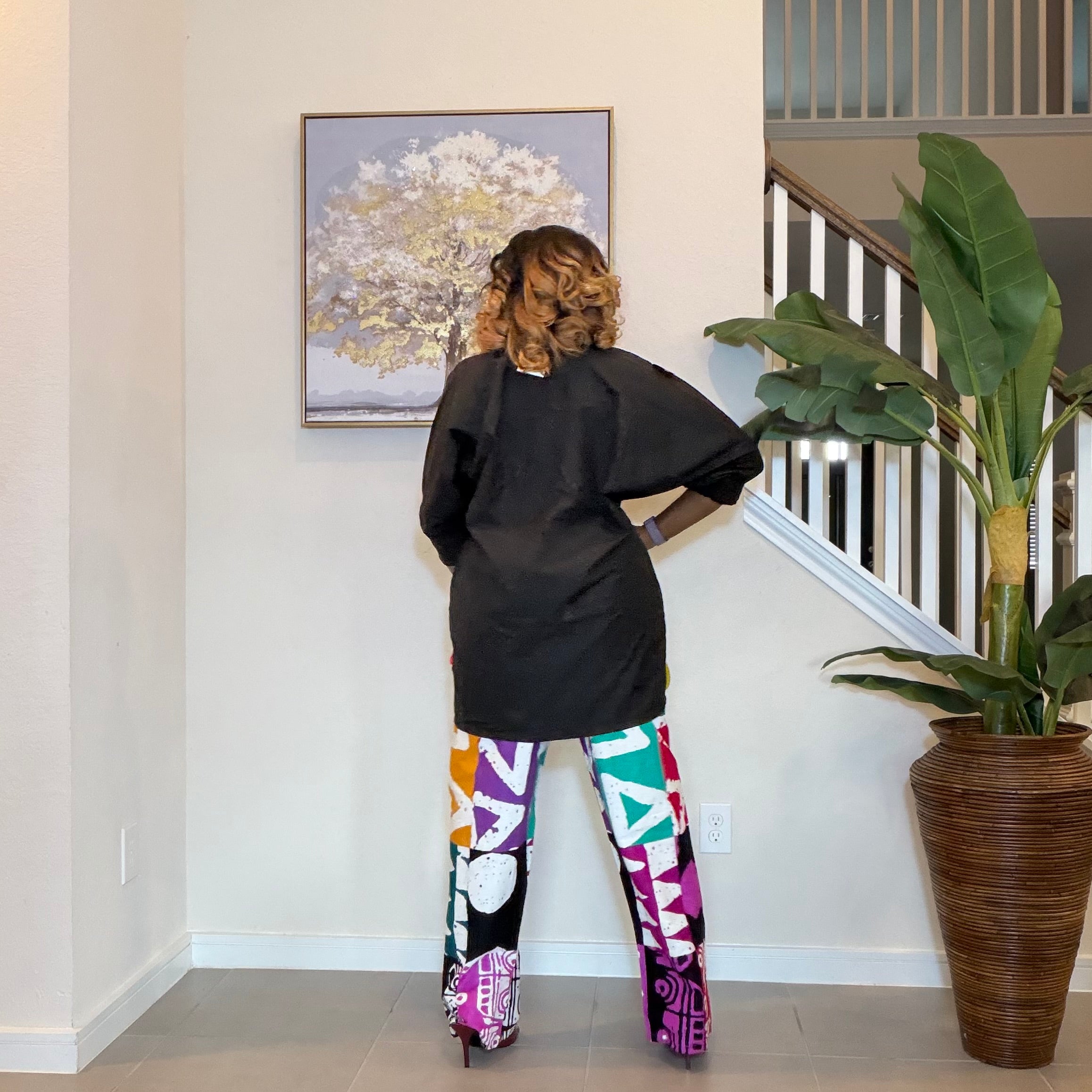 Ankara Two‑Piece Set, Colorful Print Pants, Handmade African Wear