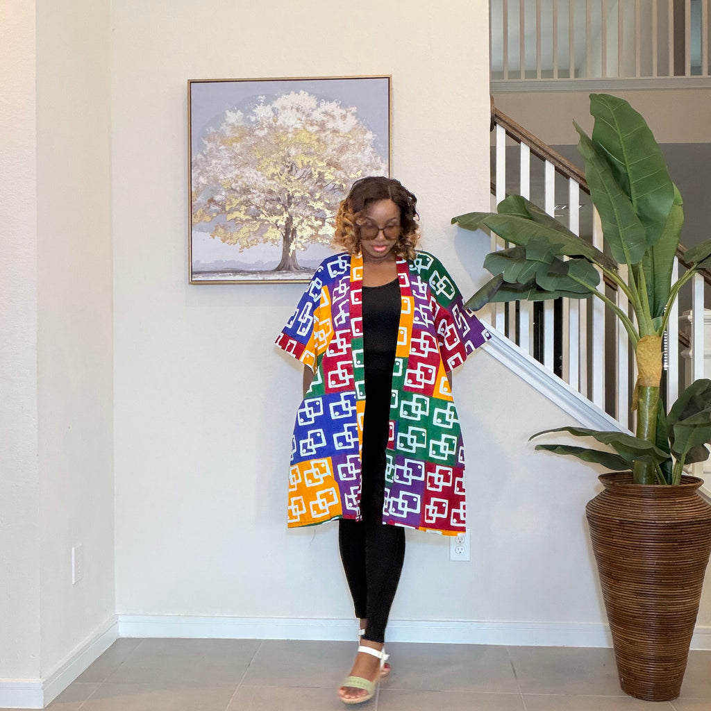 Ankara Patchwork Kimono, Abstract Pop Art Kimono