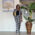 Modern Ankara Print Two-Piece Set – Black & White Wide-Leg Shirt & Trouser