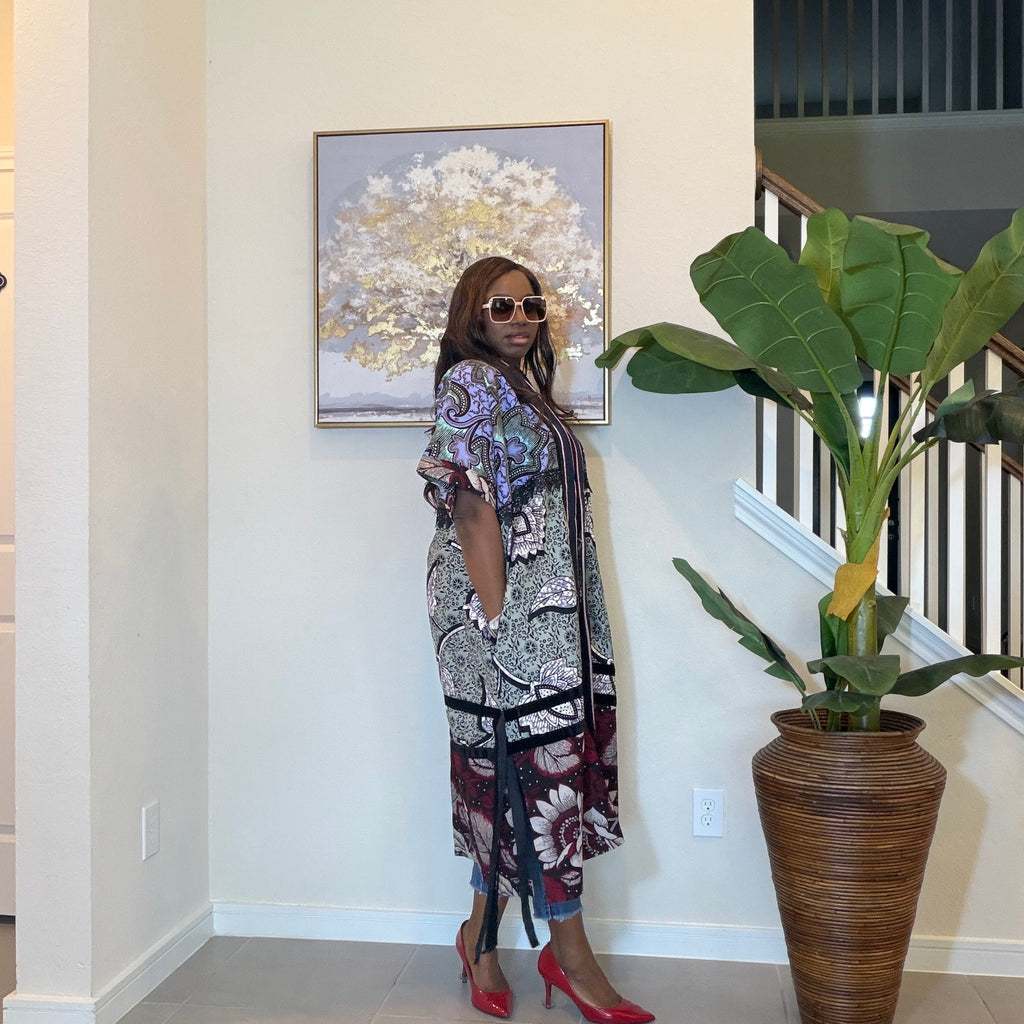 Elegant Floral Ankara Kimono, Boho Chic Kimono