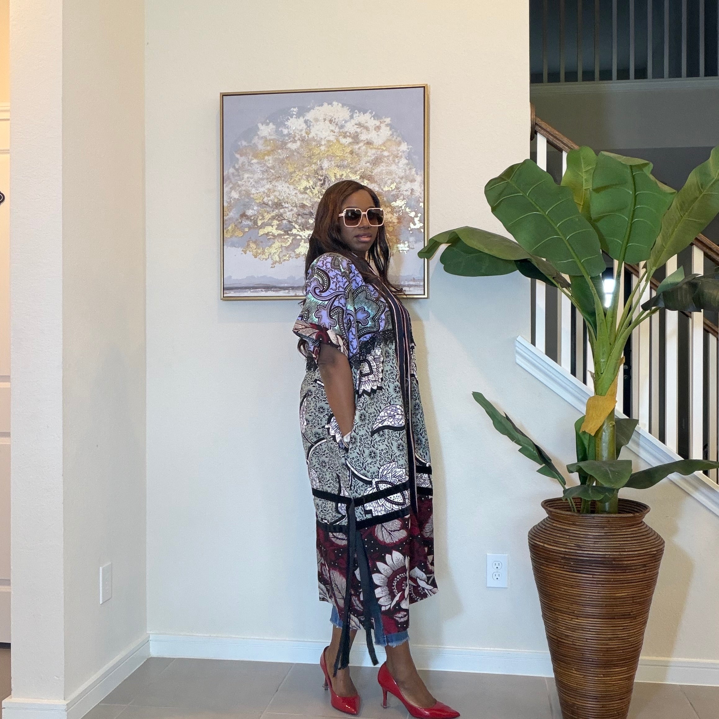 Elegant Floral Ankara Kimono, Boho Chic Kimono