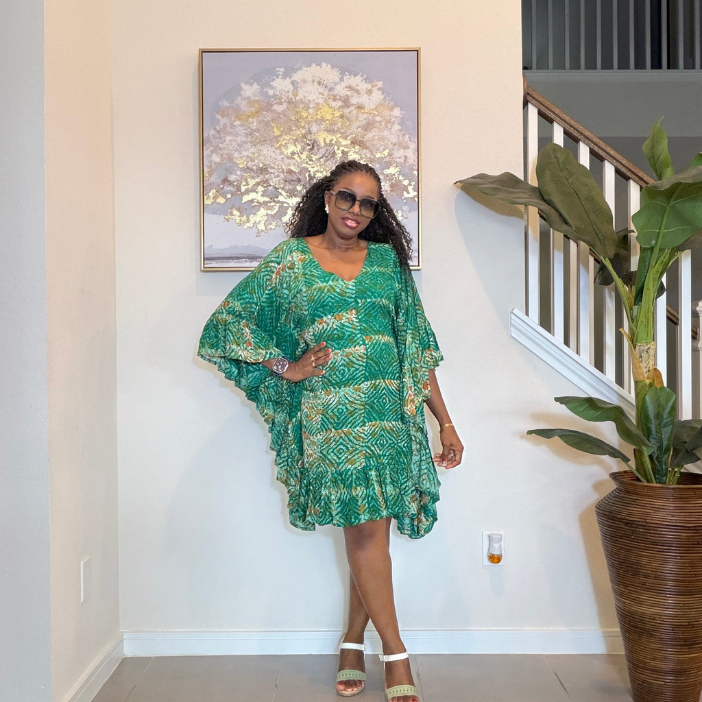 Emerald Green Adire Mini Dress