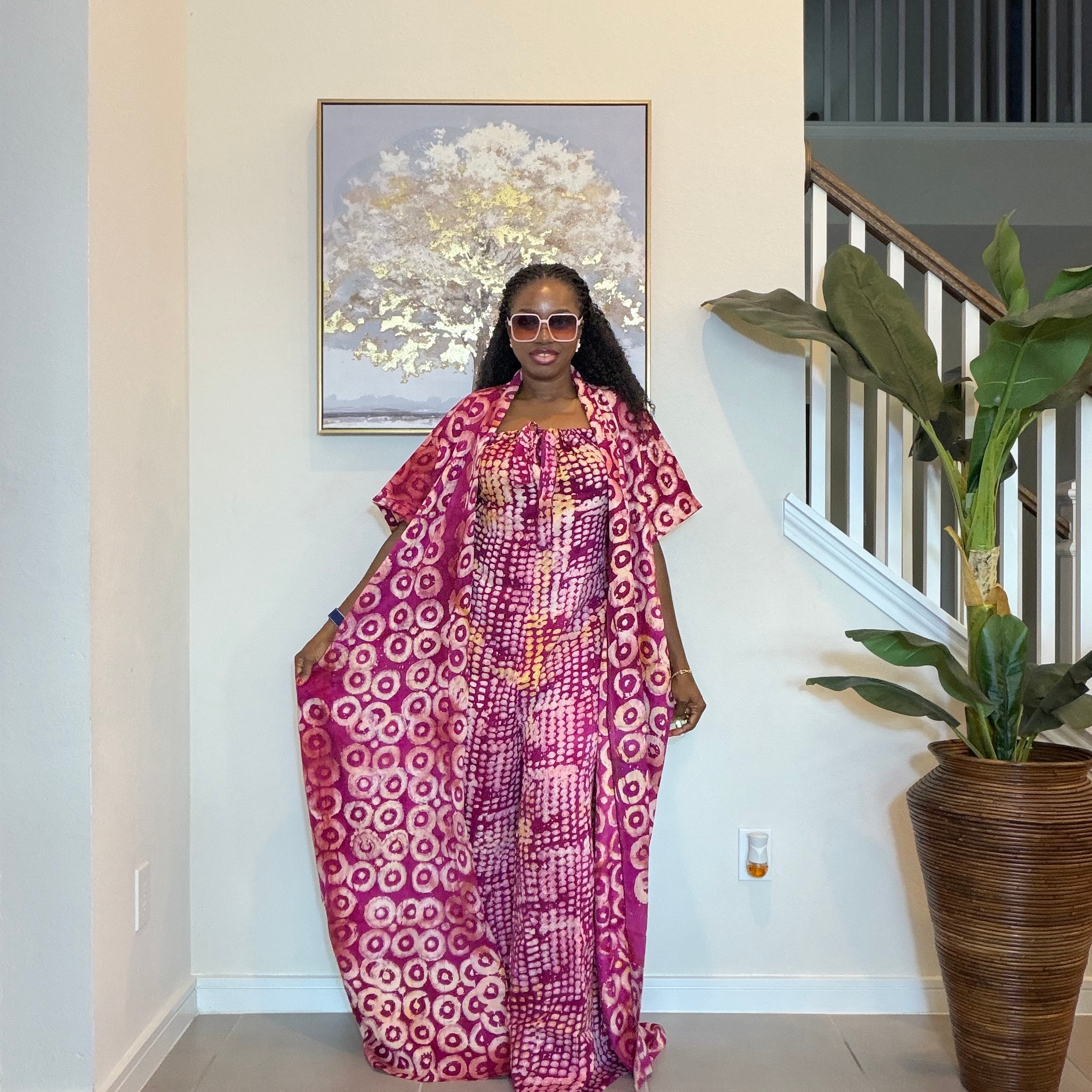 2-Piece Adire Crepe Jumpsuit and Kimono Set