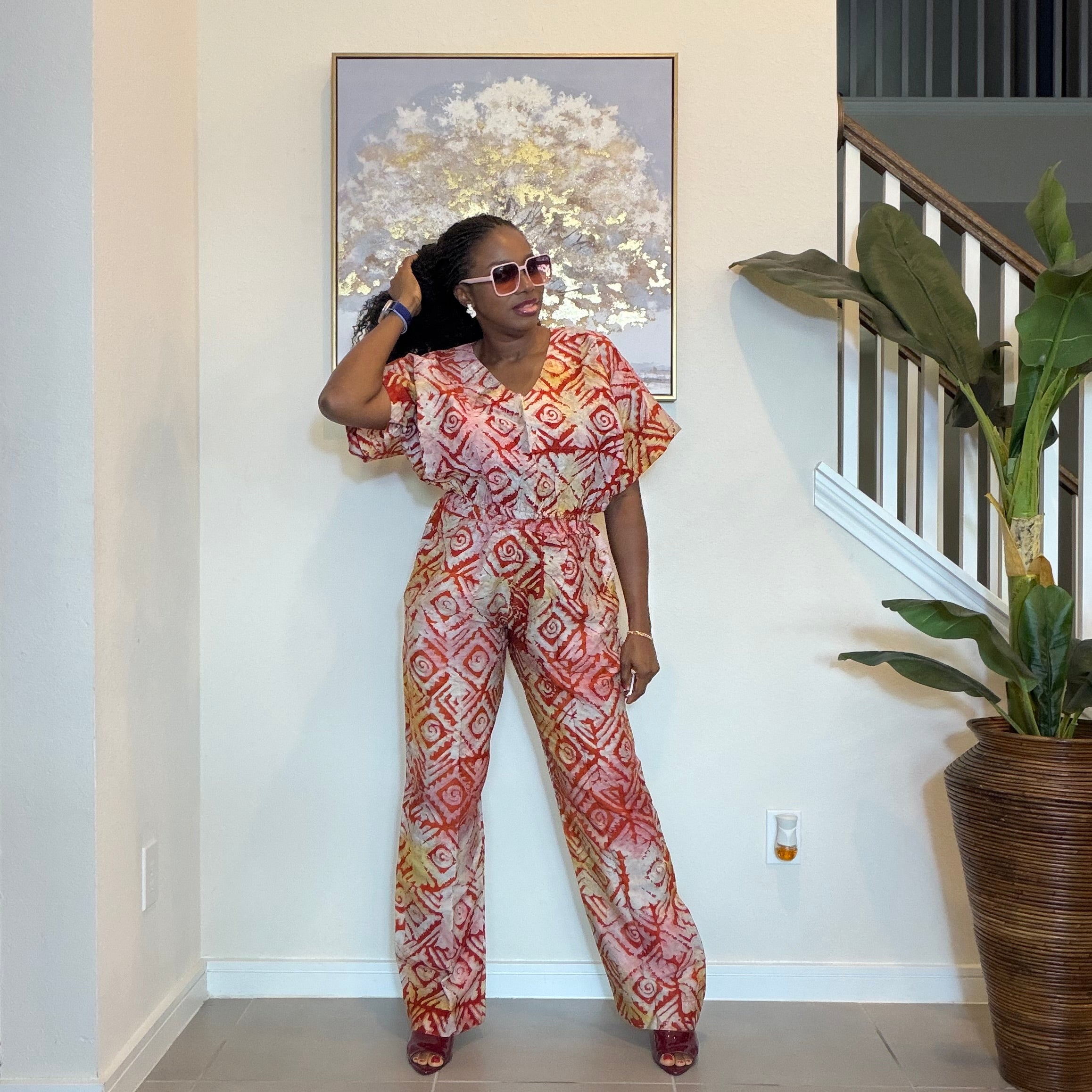 2-Piece Adire Crepe Crop Top and Trouser Set.