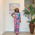 Adire Floral Wide-Leg Jumpsuit with Aso Oke Detail