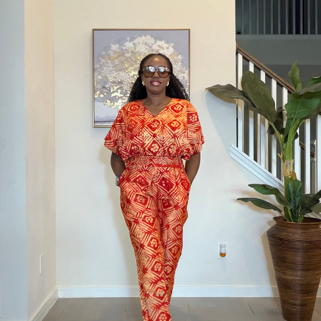 2-Piece Adire Crepe Crop Top and Trouser Set