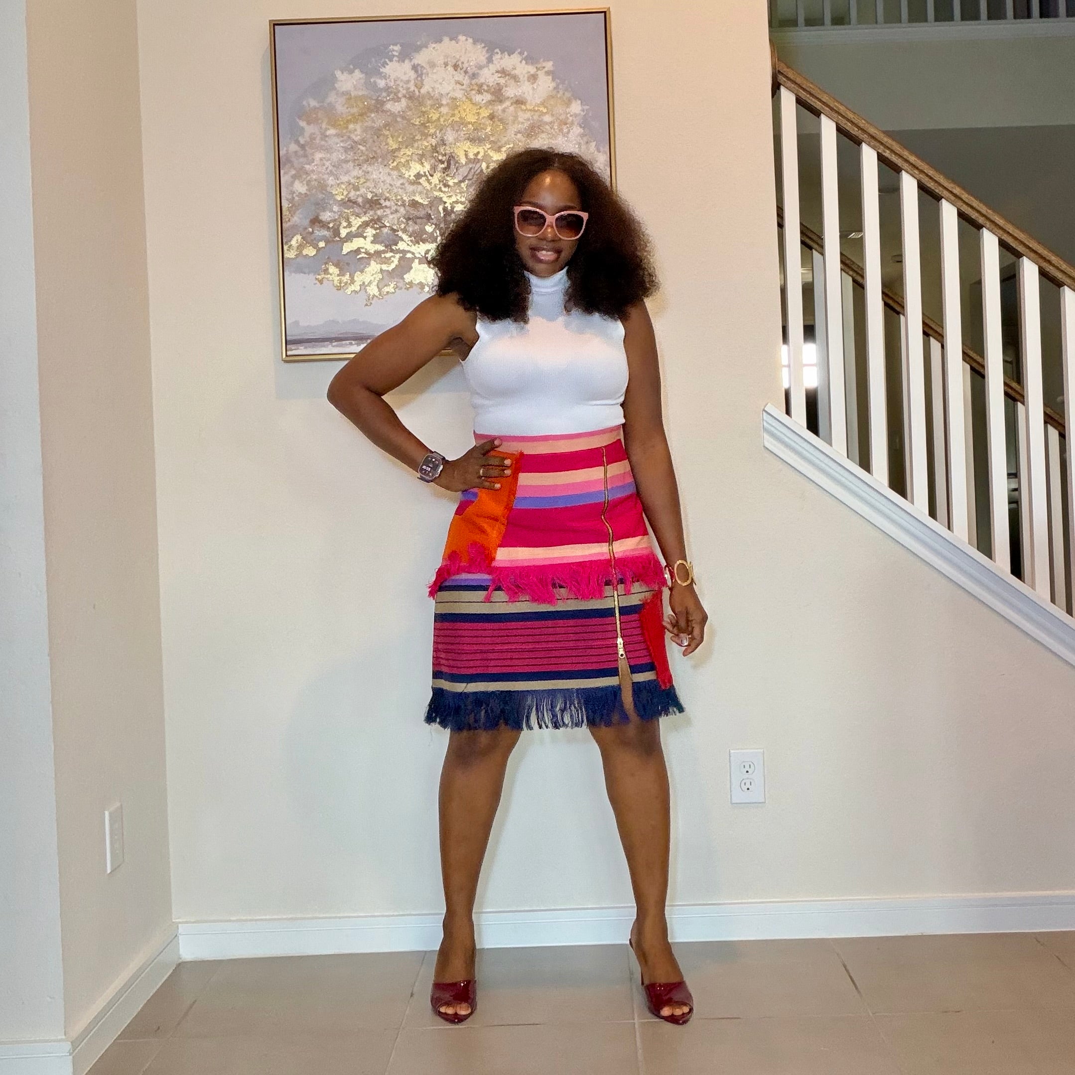 Colorful African Aso Oke Fringe Skirt, Handmade Aso Oke Patchwork Skirt