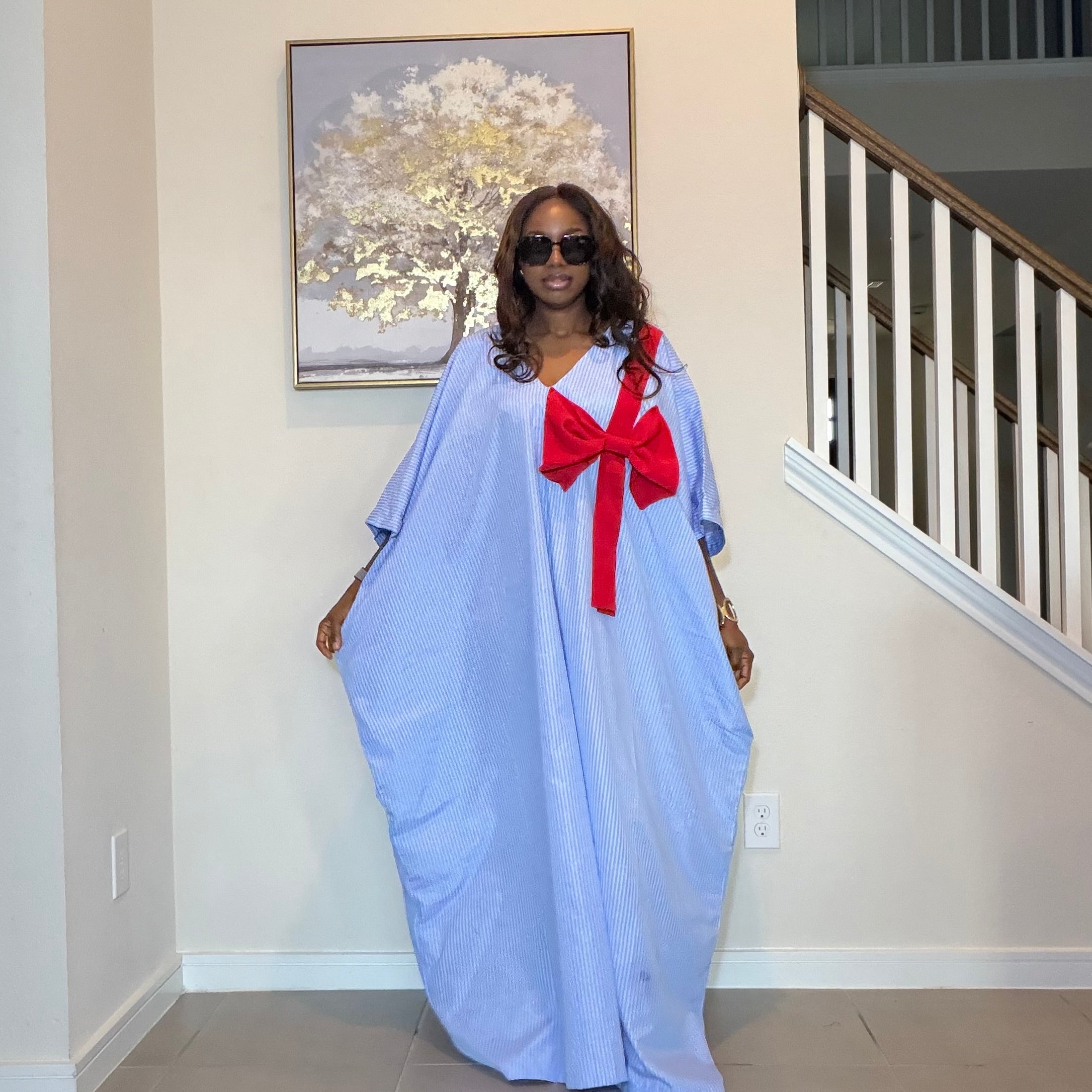 Striped Bubu Maxi Gown with Statement Bow