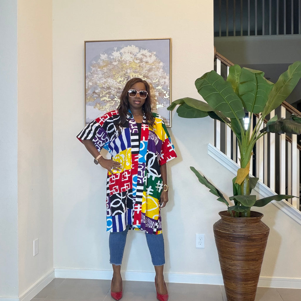 Ankara Patchwork Kimono, Abstract Pop Art Kimono