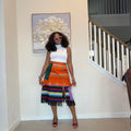 Colorful African Aso Oke Fringe Skirt, Handmade Aso Oke Patchwork Skirt