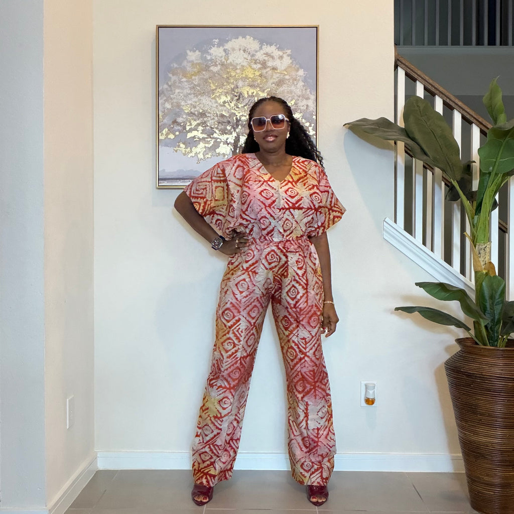 2-Piece Adire Crepe Crop Top and Trouser Set.