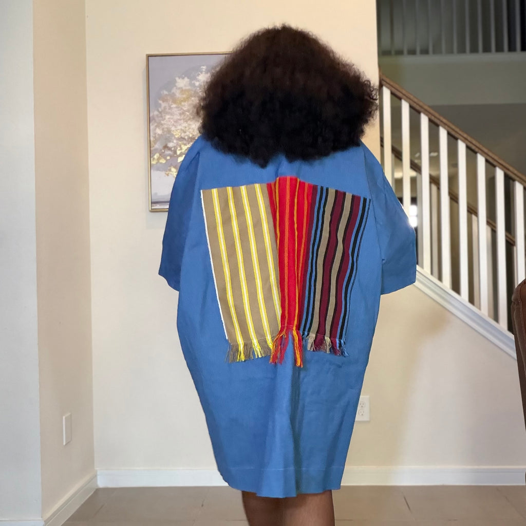 Denim and Aso Oke Shift Dress