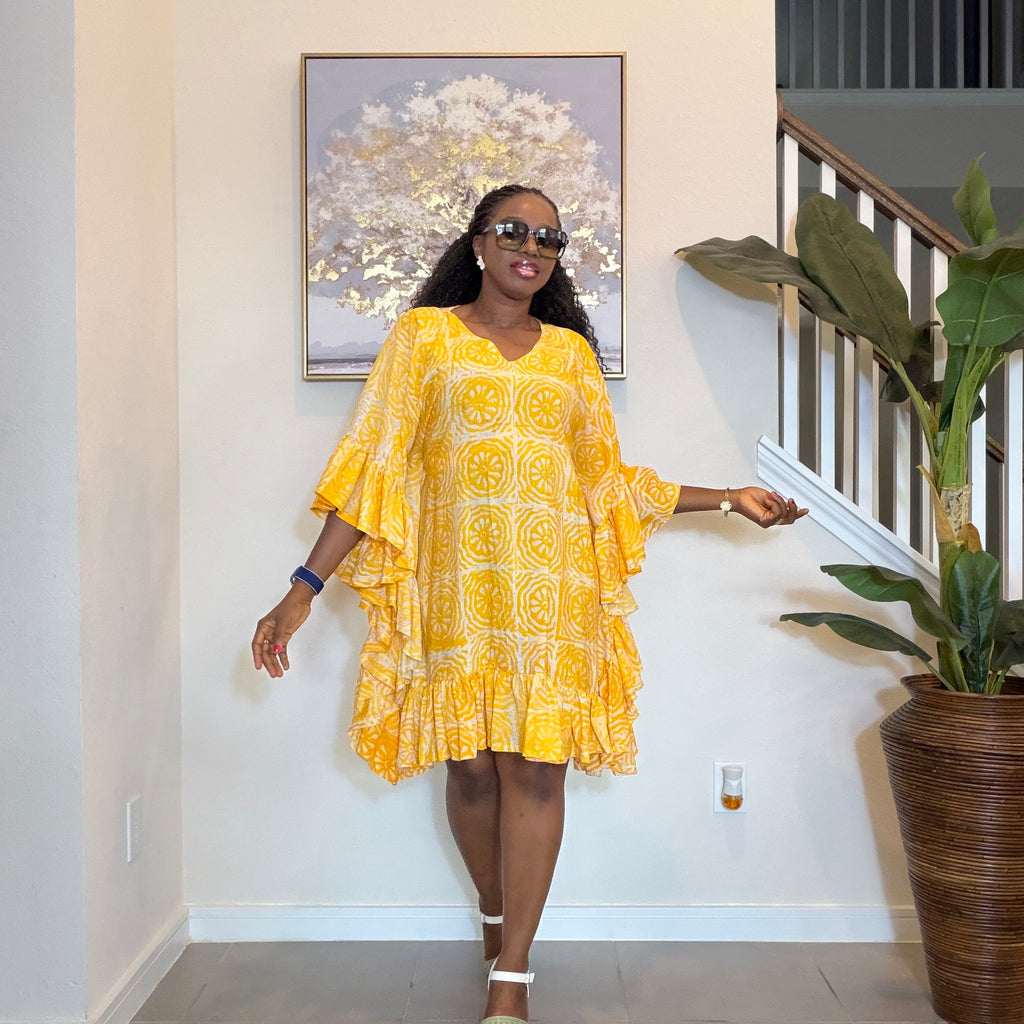 Adire Crepe Minidress with ruffles
