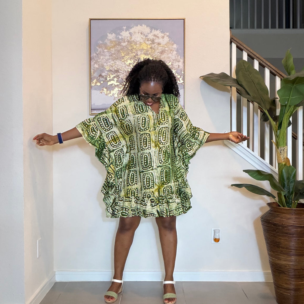 Olive Green Adire Crepe Dress Mini Dress.