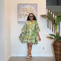 Olive Green Adire Crepe Dress Mini Dress.