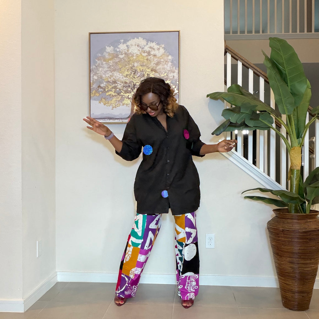 Ankara Two‑Piece Set, Colorful Print Pants, Handmade African Wear