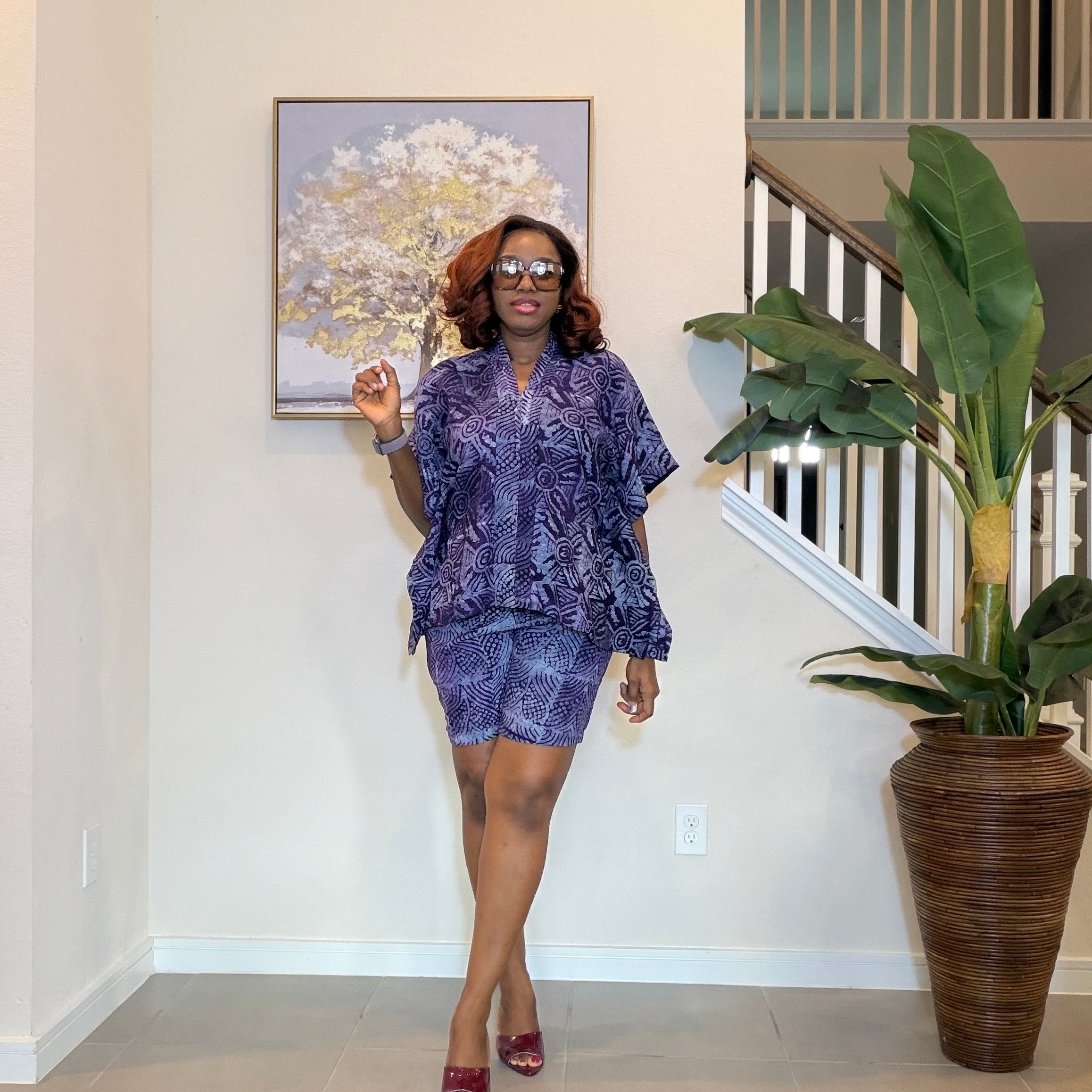 Adire Print Two-Piece Set, Summer Resort Wear