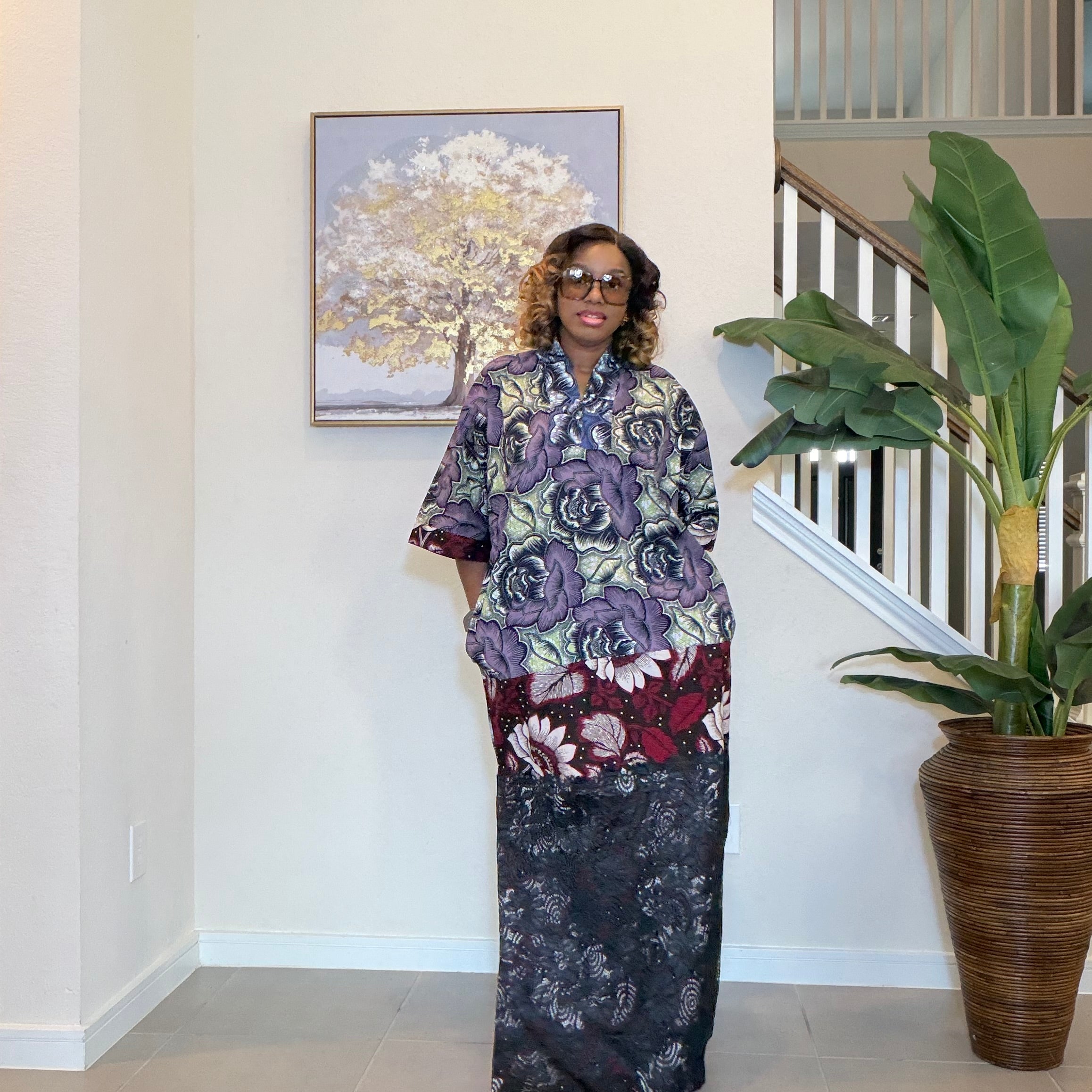 Ankara Patchwork Dress, Long Floral African Maxi