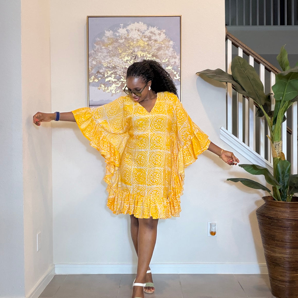 Adire Crepe Minidress with ruffles