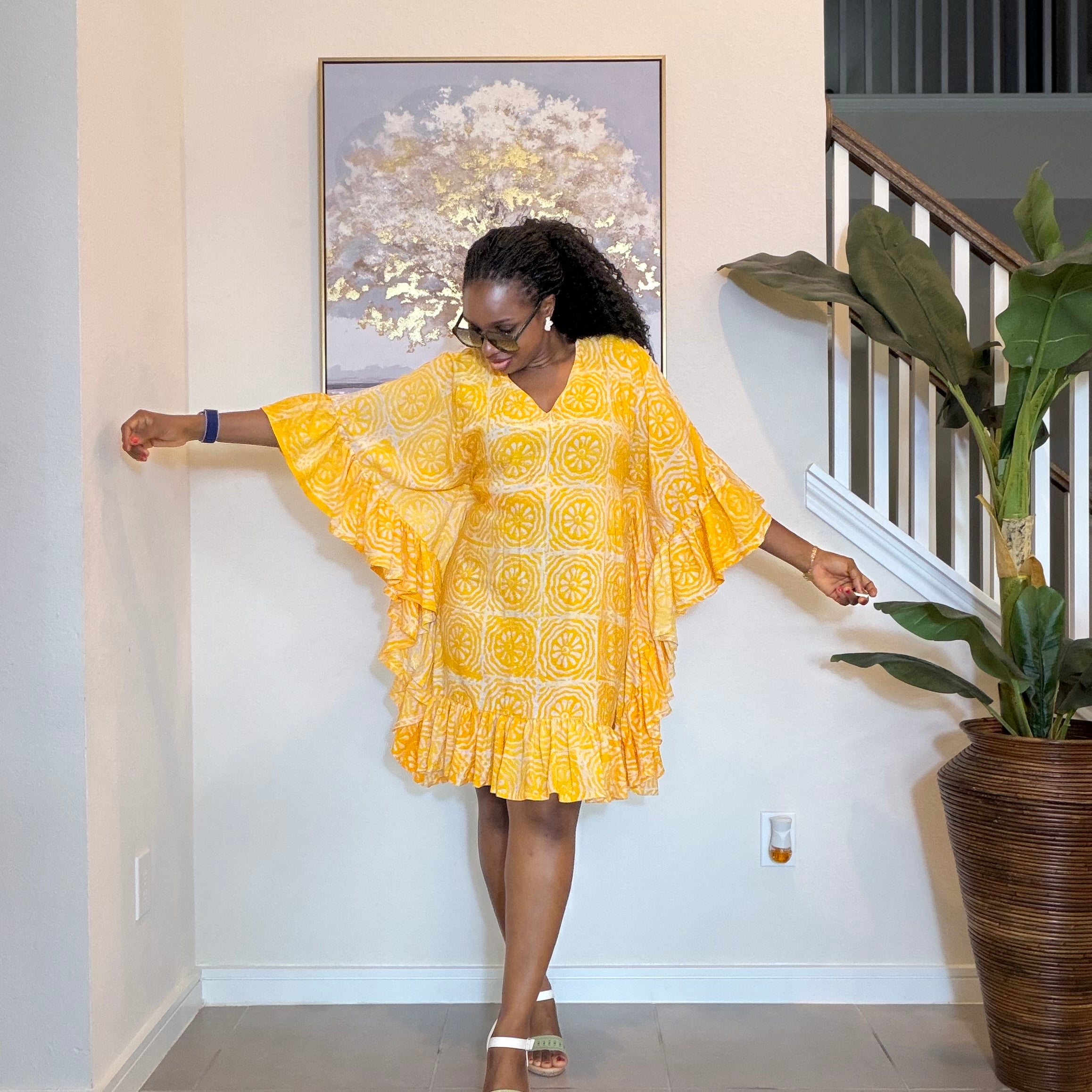 Adire Crepe Minidress with ruffles