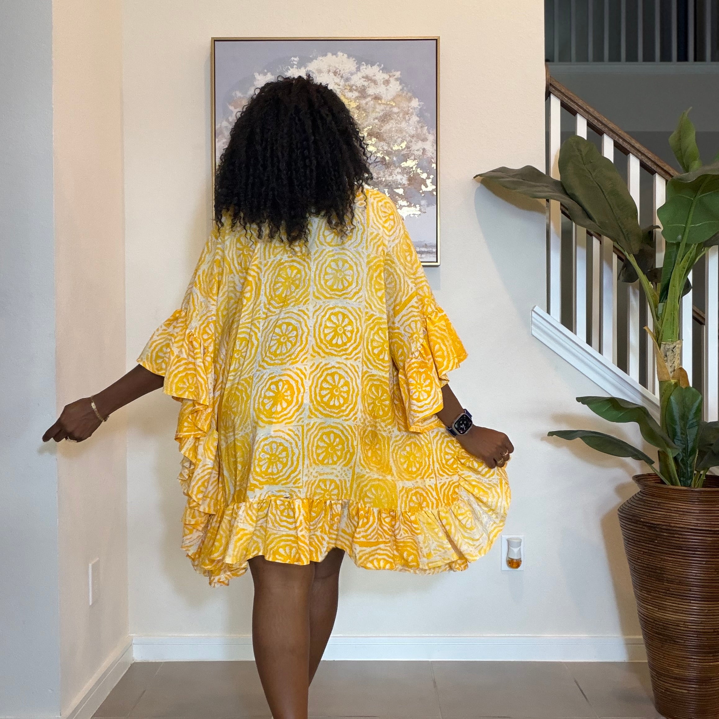 Adire Crepe Minidress with ruffles