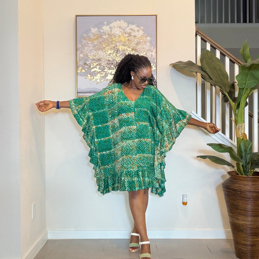 Emerald Green Adire Mini Dress