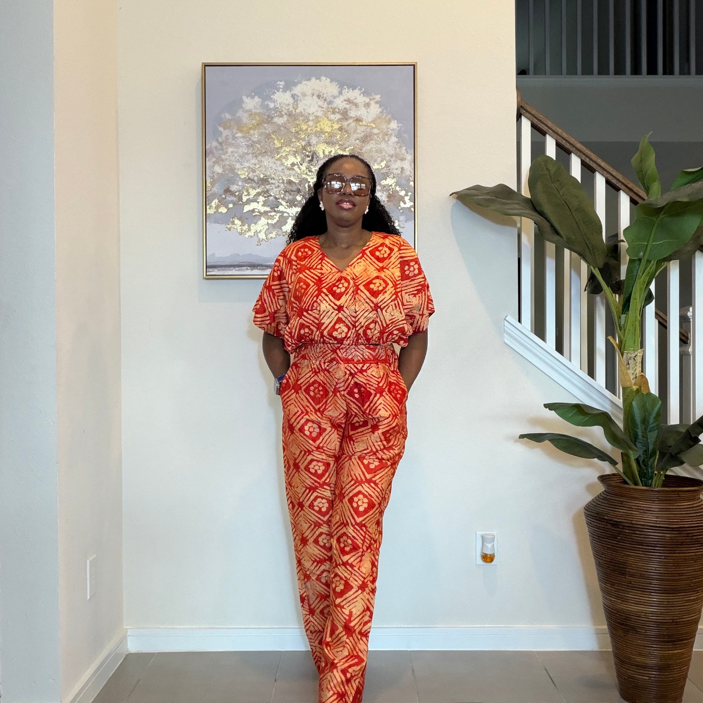 2-Piece Adire Crepe Crop Top and Trouser Set