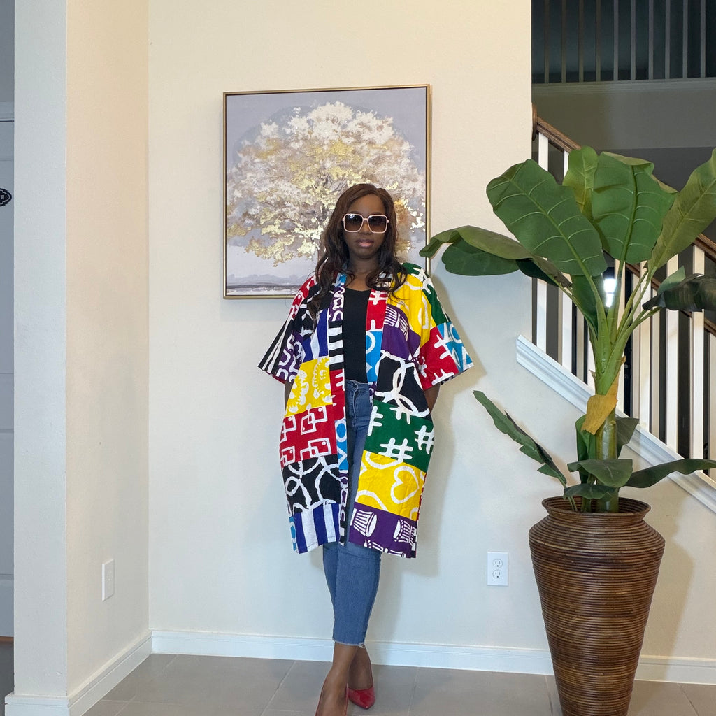 Ankara Patchwork Kimono, Abstract Pop Art Kimono