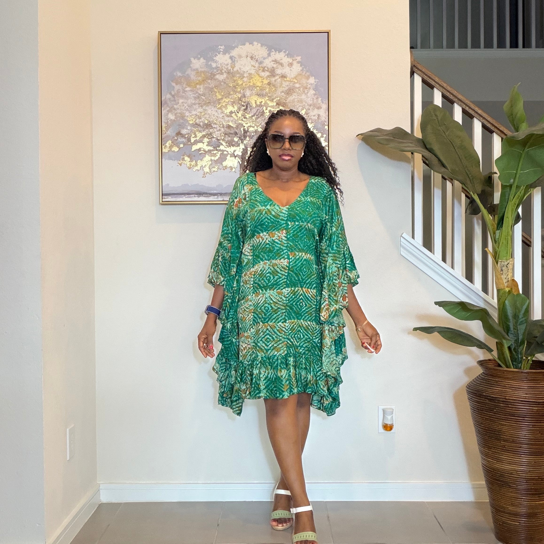 Emerald Green Adire Mini Dress